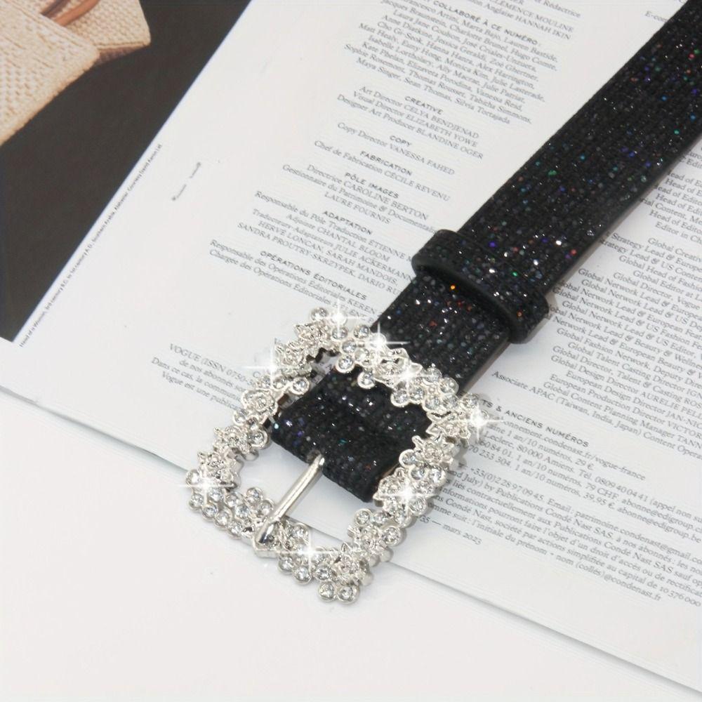 Adjustable Sparkling Waistband Bling Bling PU Leather Belt Women's Jeans Belt Trendy Accessory