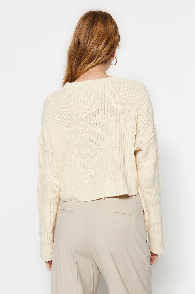 Women's Elegance Style Sweater Ecru Super Crop Knitwear Sweater