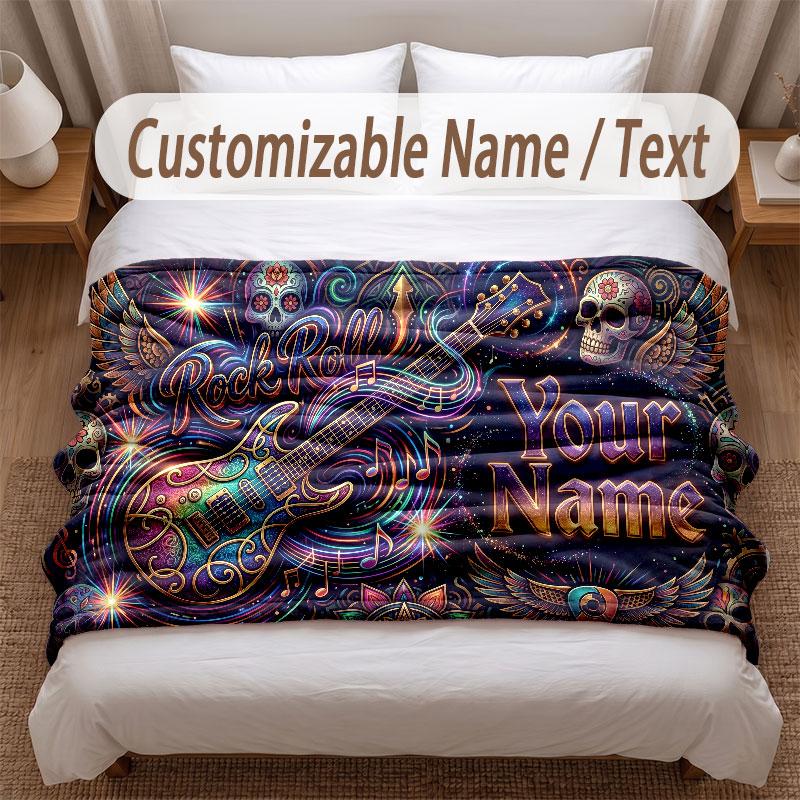 Music Theme Soft Blanket Personalized Custom Name Text Print Warm Blanket Home Sofa Bedroom Decor