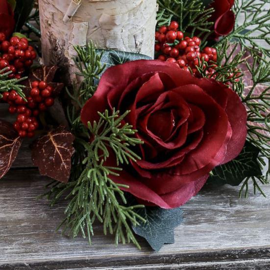 Искусственный цветок свеча кольцо венок ручной работы пластиковый подсвечник малиновые розы ягоды