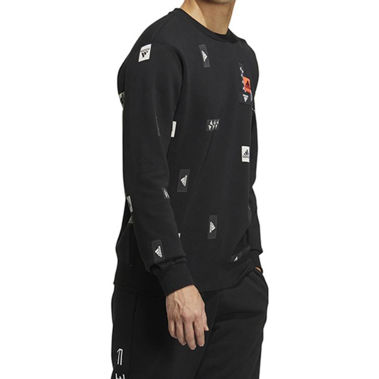 adidas Свитшот с мульти-логотипом FW22, с круглым вырезом, свободный, комфортный, повседневный, спортивная одежда, пуловер, топ, мужской, черный, HN8982
