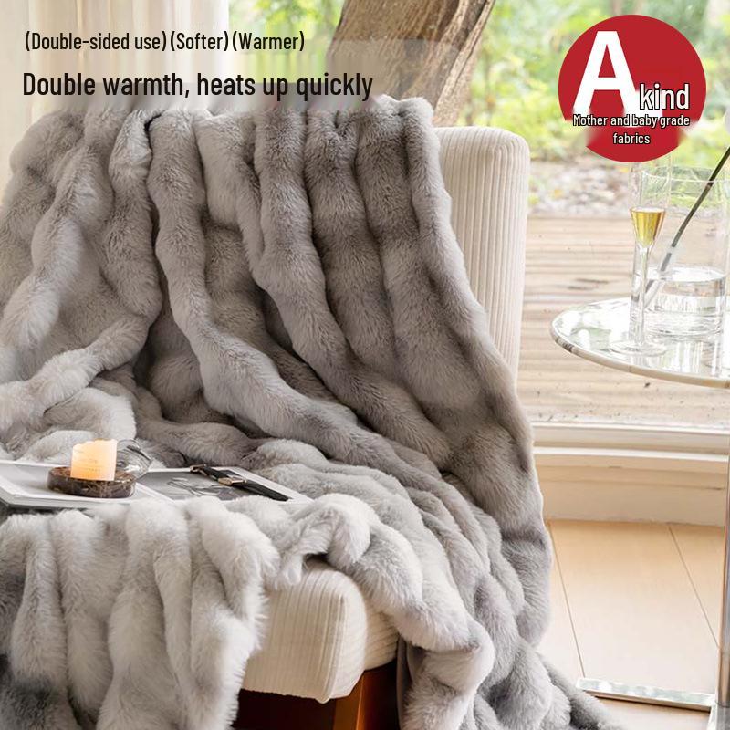 Утолщенное фланелевое зимнее одеяло: Шаль из кроличьего меха, кораллового флиса для офисного сна, кондиционирования воздуха и использования на диване