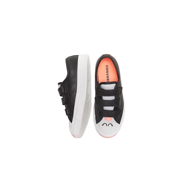 Converse Кеды Jack Purcell на липучках, низкие, для ходьбы, детские, черные/розовые 769802C