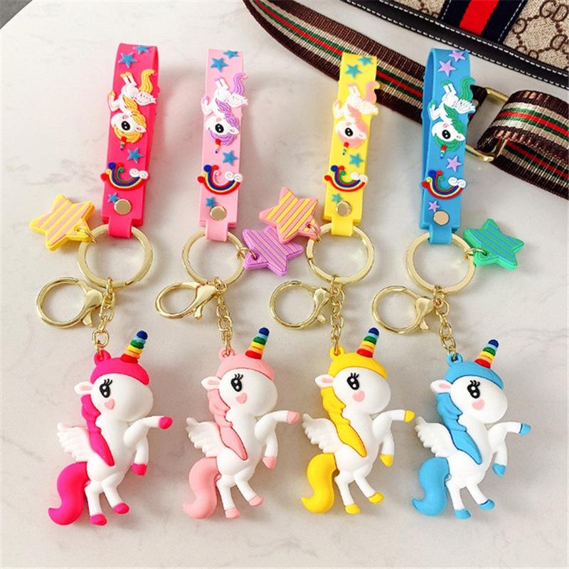 Cute Cartoon Rainbow Horse Keychain Pendant Unicorn Silicone Doll Women's Bag Car Key Chain Ring Decoration Bha-008y