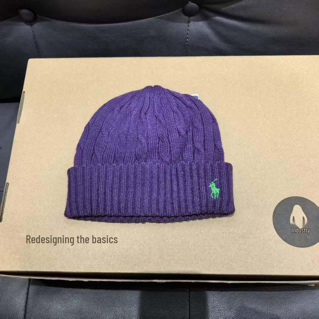 Winter Classic Cable Knit Wool Blend Scarf & Hat Set with Pony Embroidery for Couples