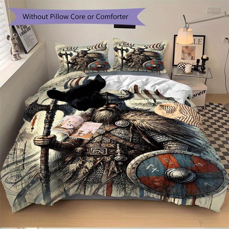 3pcs Viking Warrior Soft Comfortable Bedding set, For Bedroom, Guest Room And Dorm, All - Season Use, High-Definition Printing163