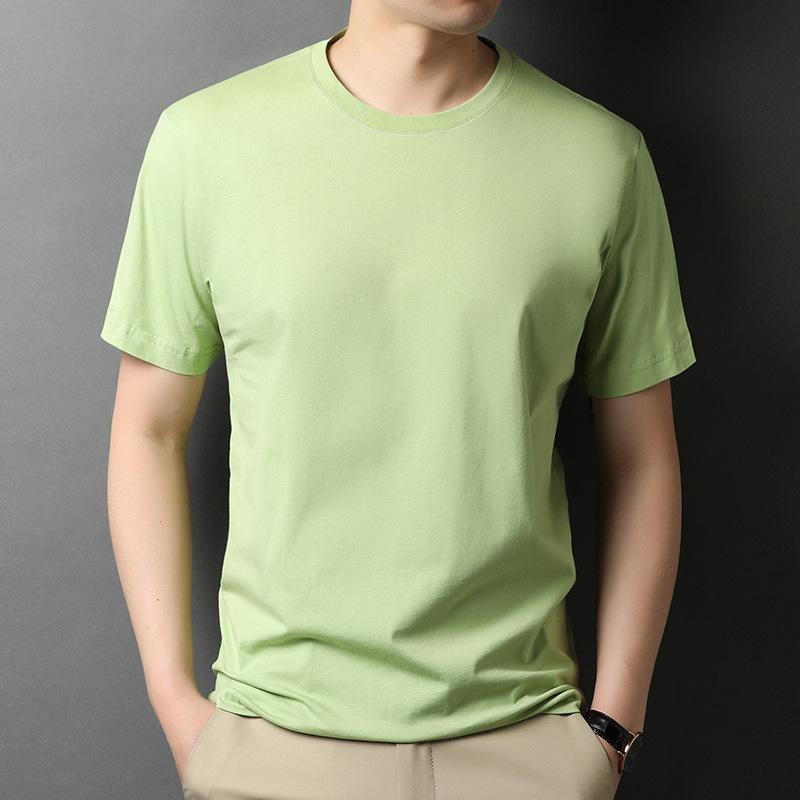 Summer New Solid Color Short-sleeved T-shirt for Young Men, Fashionable Cotton Thin Breathable Round-neck T-shirt