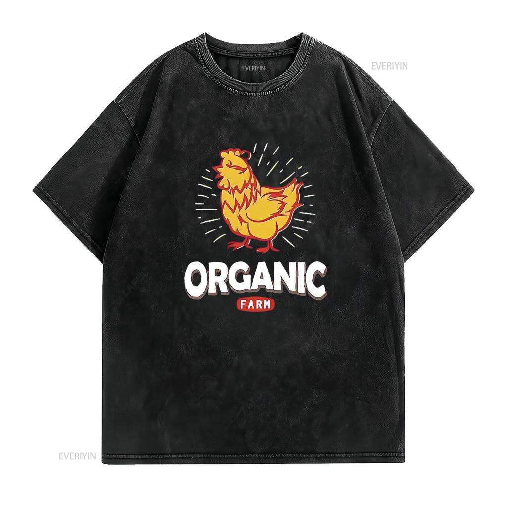 Mens ORGANIC FARM Vintage T Shirt Black vintage Washed Slightly Top For Everyday Wear Soft fashion graphic homme streetwear