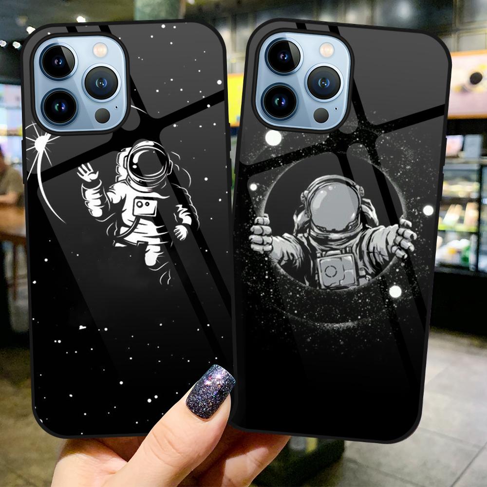 Чехол Moon Astronaut Fundas для Iphone 14 13 11 12 Pro Max Mini Xs Xr X 7 8 6s Plus Se 2022, роскошный чехол из закаленного стекла