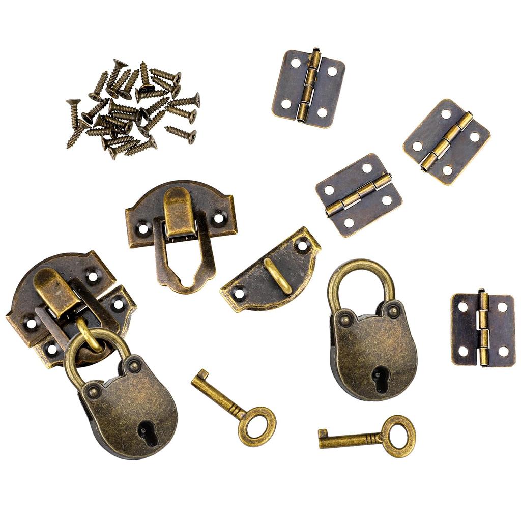 2 Set Antique Bronze Hasp Latch 27 X 30 mm Hasp Latch Mini Box Hinges and Love Locks with Keys Decorative Lock Buckle with Screws for Jewelry Woo