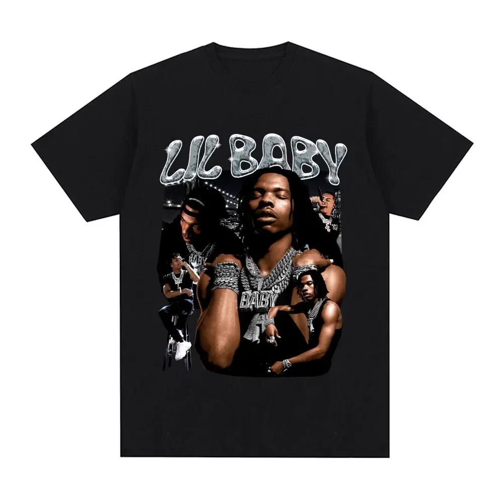 Хип-хоп рэпер Lil Baby Футболка Винтажная Унисекс Графическая футболка Оверсайз Хлопок Повседневная с коротким рукавом Оверсайз Футболки Уличная одежда