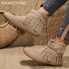 Suede Flats Women Snow Ankle Boots Tassels Fashion Shoes Winter Designer New Botas  Trend Designer Walking Botas De Mujer
