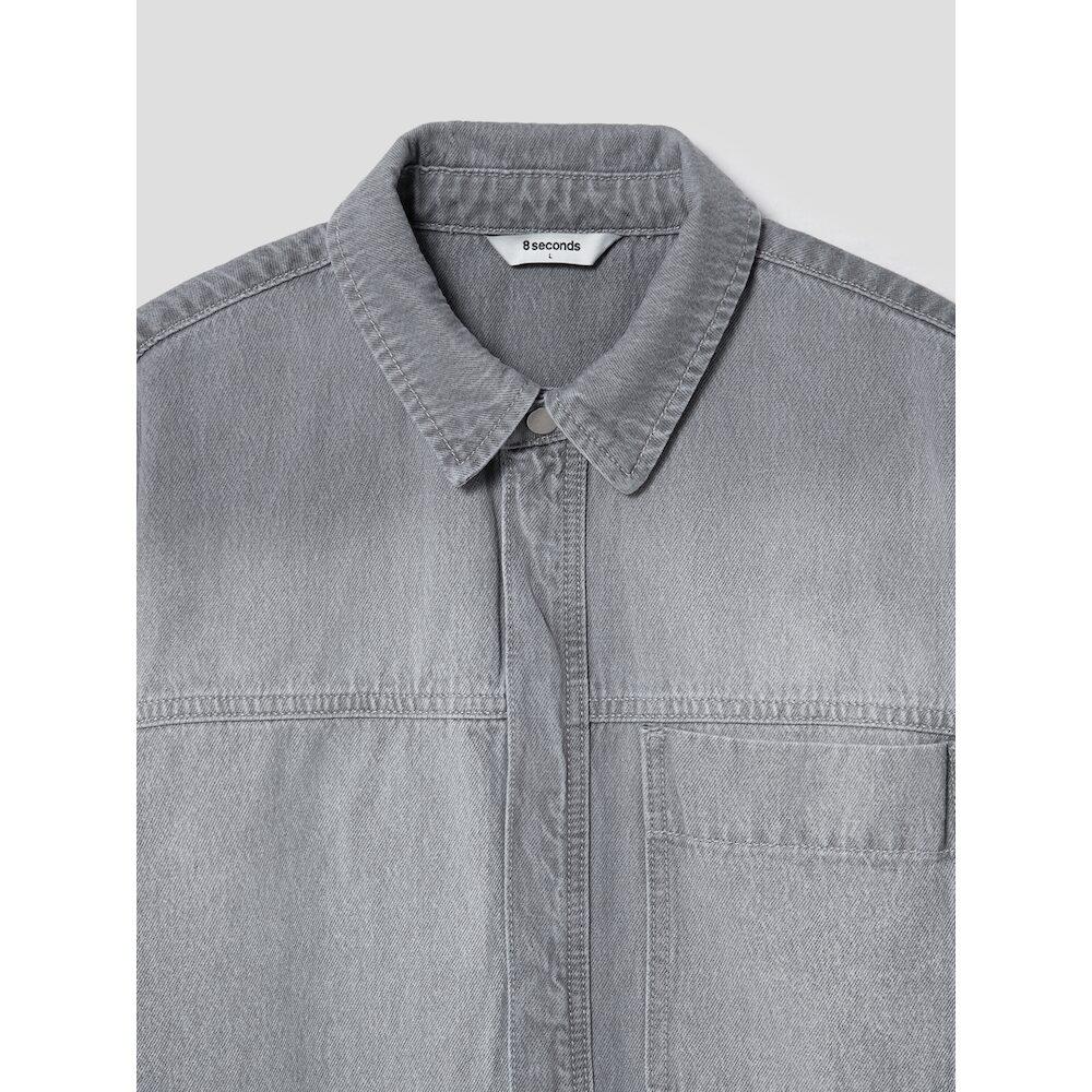 8SECONDS Loose Fit Washed Short Sleeve Denim Shacket Sky Blue (264765Fphq)