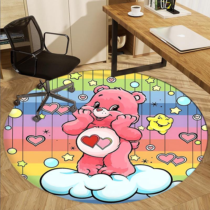 Care Bears Pattern Round Rug, Indoor/Outdoor Mat, for Picnic, Gameroom, Bedroom, Office, Living Room, Home Decor Carpet, Birthday Gift