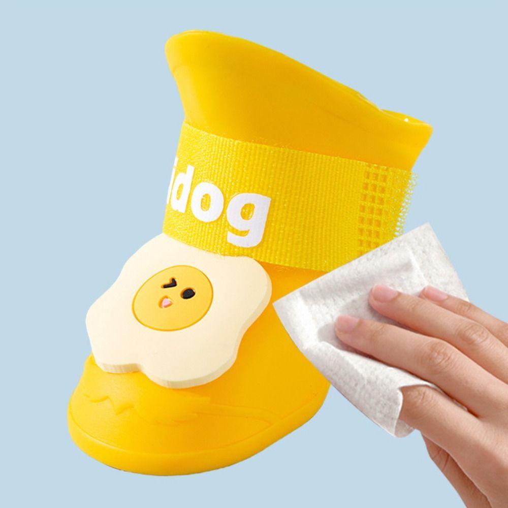 4Pcs/Set Anti Slip Pet Rain Boot Cartoon Foot Cover Portable Dog Shoes  Outdoor