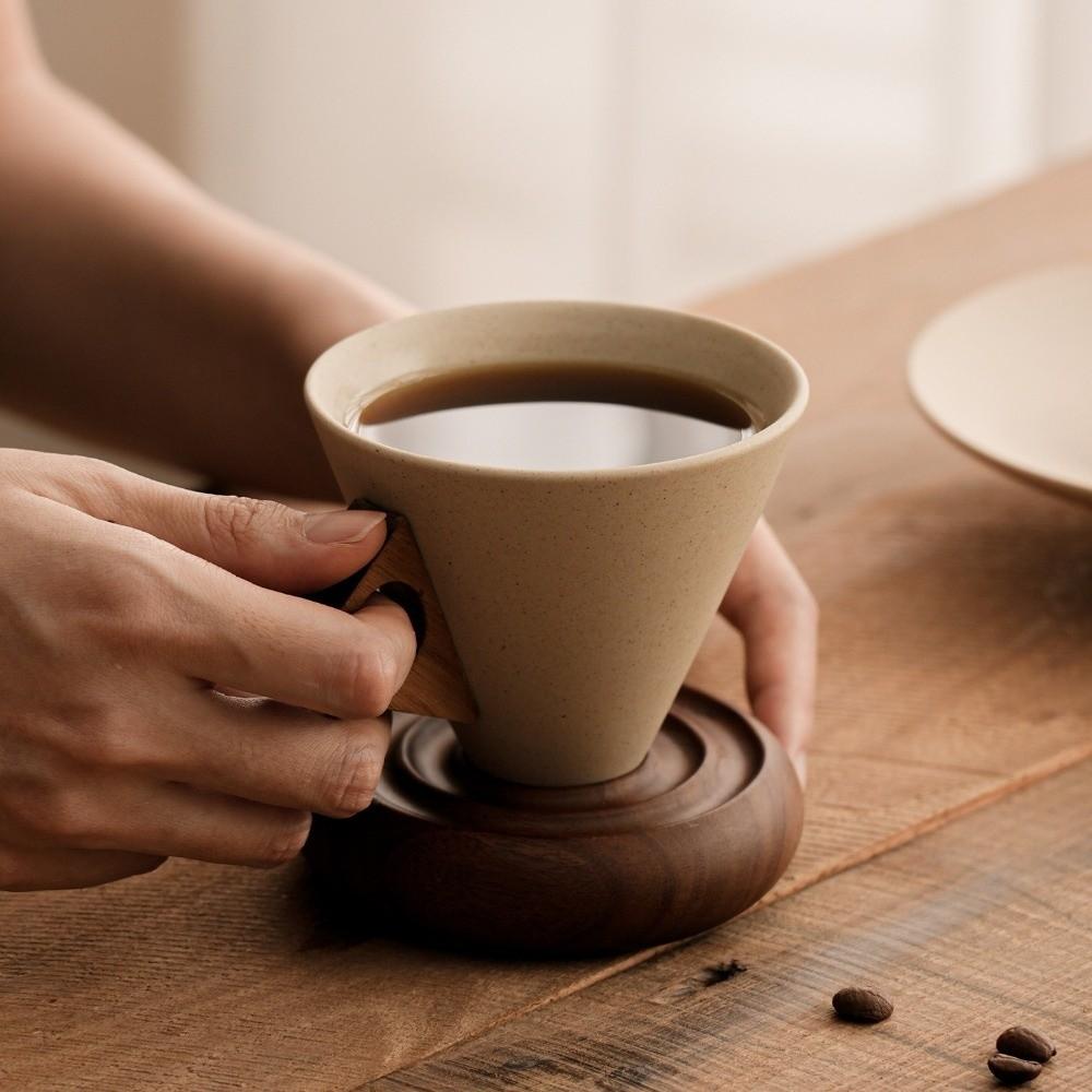 Retro Style Vintage Pottery Mug Coarse Ceramic Funnel Coffee Mug Stoneware Cup Living Room