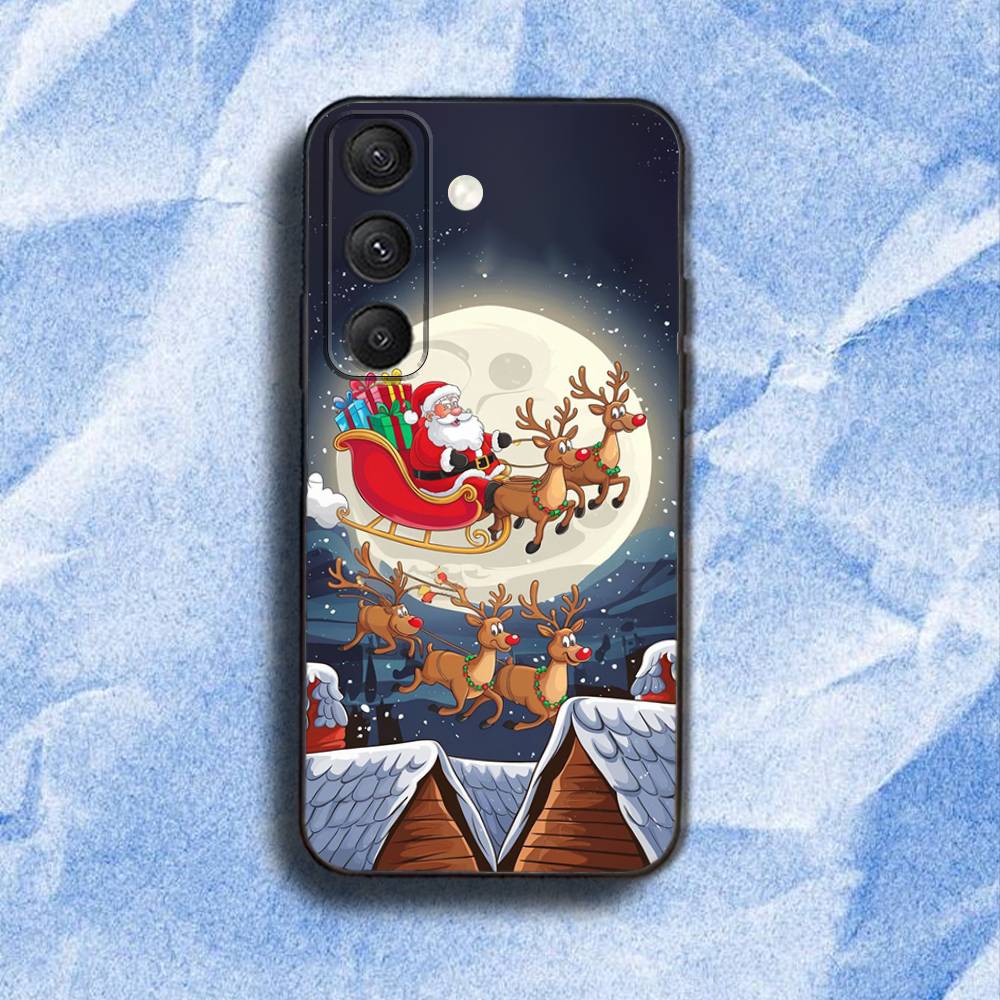 Santa Claus Christmas Tree Phone Case For Samsung S 25,24,23,22,30,21,10,9,Ultra,Plus,Lite,FE,4,5G Black Soft Case