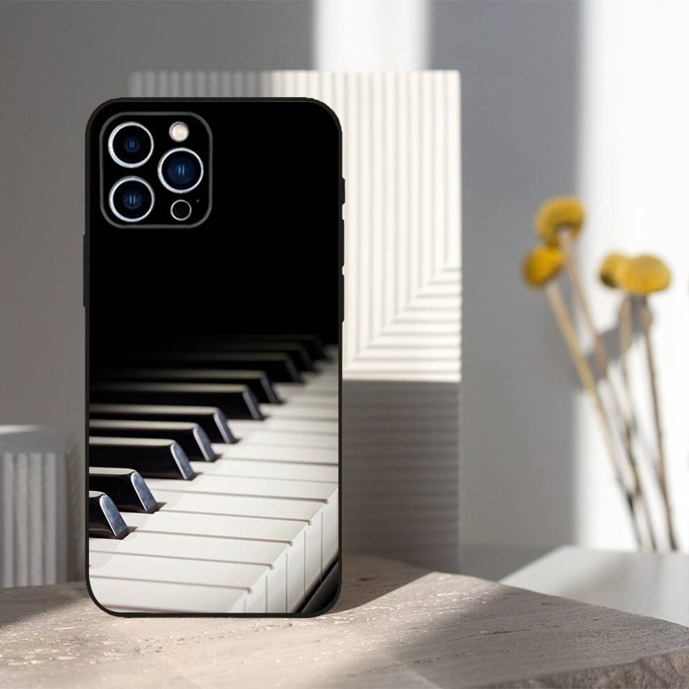 Чехол для телефона с рисунком клавиатуры и пианино для iPhone 16, 15, 14, 17, 13, 12, 11 Plus, Pro Max, XS, X, XR, SE, Mini, 8, 7, Мягкий силиконовый черный чехол