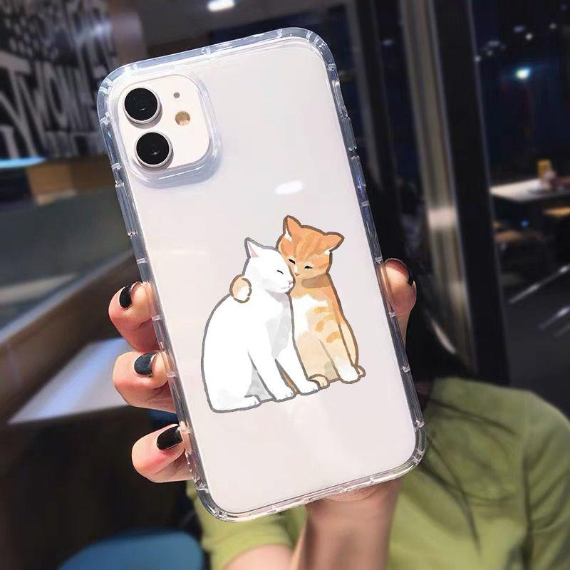 Забавный Мультяшный Кот Чехол для Телефона iPhone 15 11 12 Pro Max 13 XR XS X 8 7 SE 14Plus Милый Рисунок Животного Прозрачный Мягкий ТПУ Чехол-Оболочка