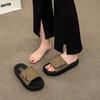 High-end Xiaoxiangfeng One-word Slippers for Women 2025 Summer Thick-soled Outer Wear Velcro Casual Soft-soled Beach Sandals