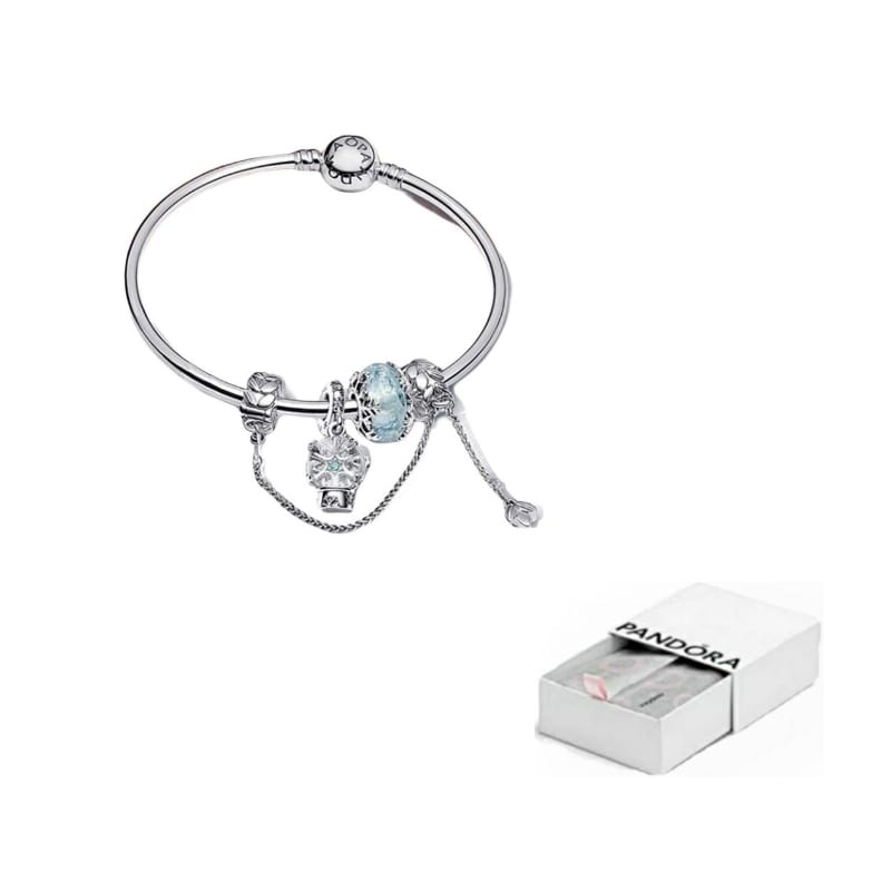 Pandora 925 Sterling Silver Glass Synthetic Cubic Zirconia Bangles Women's Ice Blue ZT2571