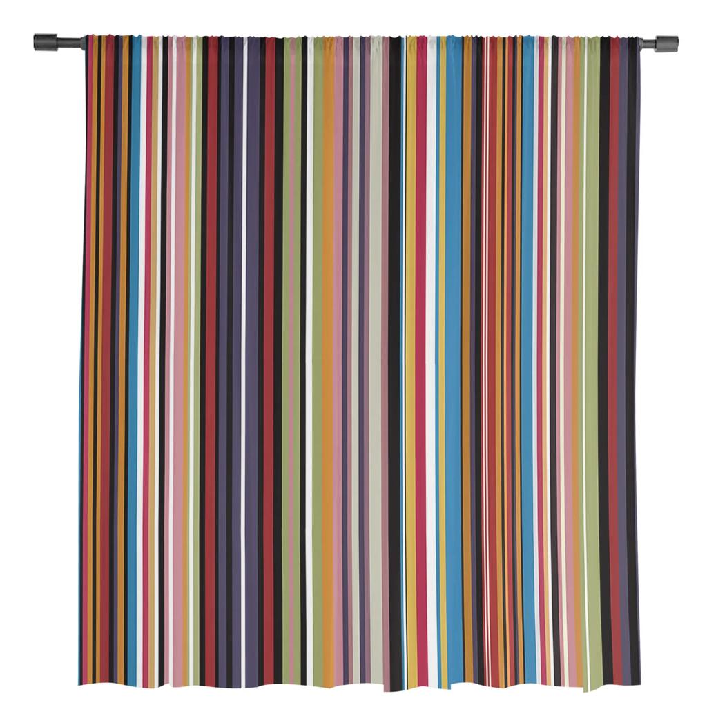 Rainbow Geometric Stripes Tulle Curtains For Living Room Kitchen Decoration Chiffon Window Treatments Voile Sheer Curtain
