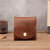 Unisex Genuine Leather Snap Button Coin Purse - Crazy Horse Brown Coffee Color