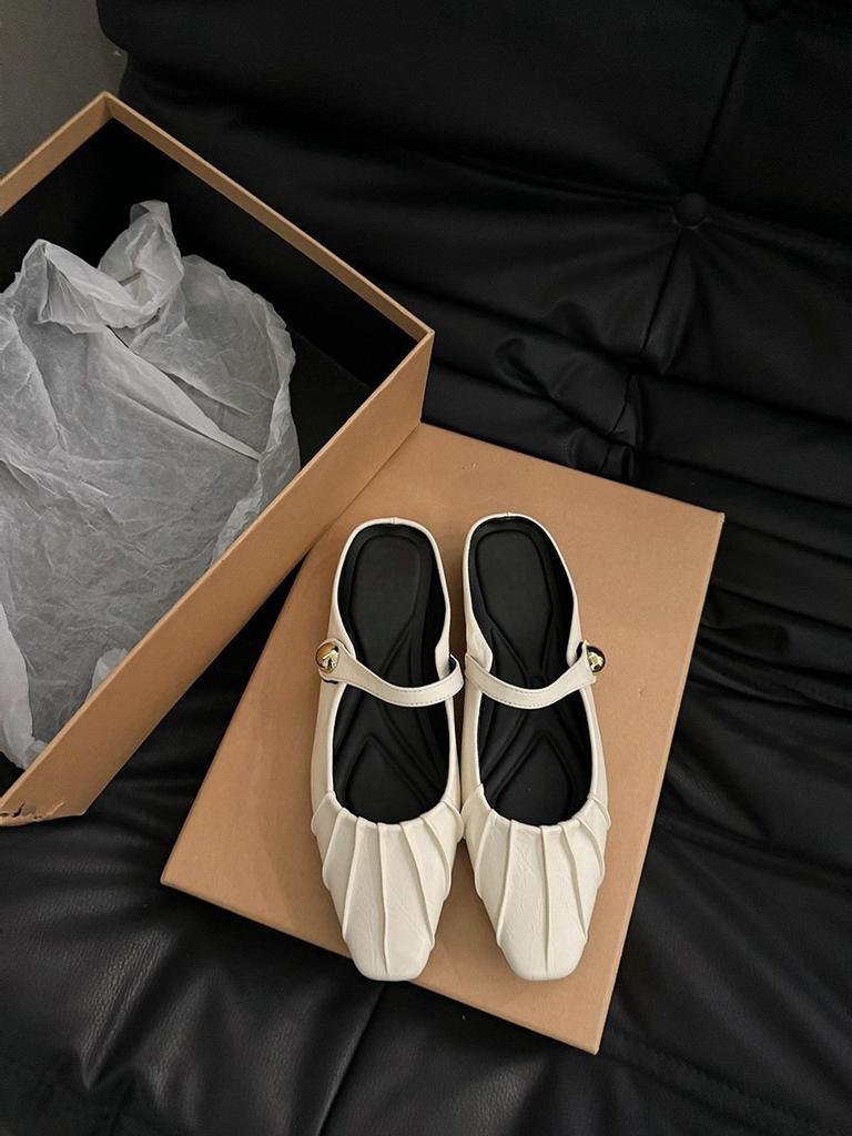 Flat-bottomed Bag Head Half-drag Women's Shoes Wear Summer Mary Jane Sandals Inside Height-increasing Silver Single Shoes