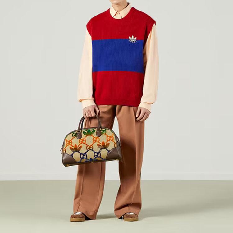 GUCCI X Adidas Originals FW22 Embroidered Colorblock Crew Neck Sleeveless Sweater Red 700449-XKCH7-6302