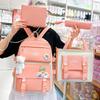 High-End Canvas Backpack for Junior High School Girls - Four-Piece Set