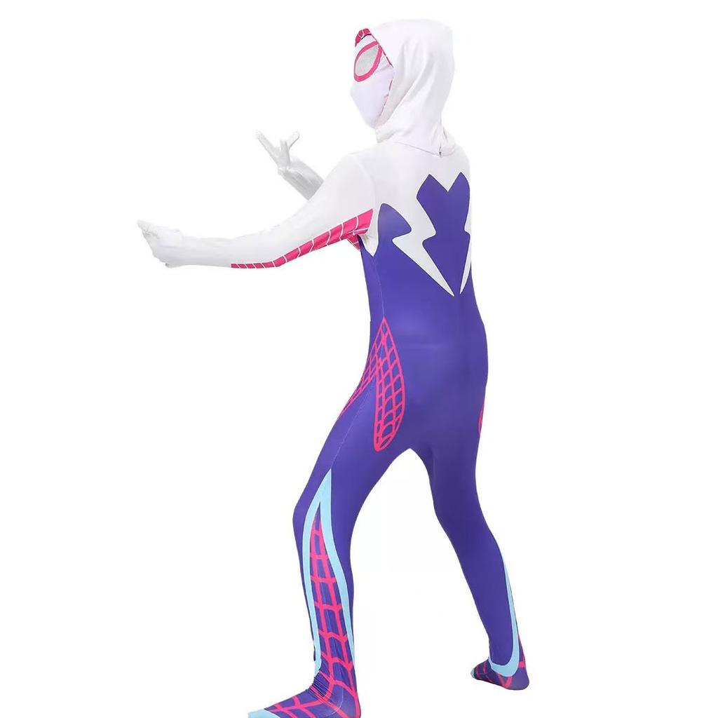 Halloween Gwen Stacy Bodysuit Cosplay Costume Spider-Man Into the Spider-Verse Jumpsuit for Kids Adults Stretchy Breathable Spidey Outfit