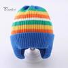 Детская зимняя шапка в полоску радужного цвета вязаная толстая теплая эластичная защита ушей унисекс мягкая теплая ветрозащитная детская шапка-бини