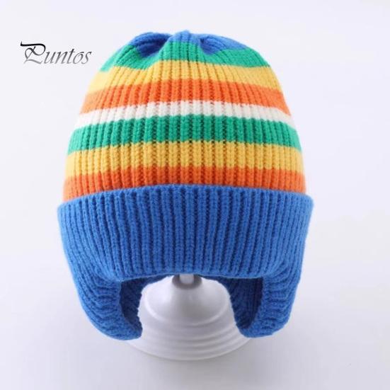 Детская зимняя шапка в полоску радужного цвета вязаная толстая теплая эластичная защита ушей унисекс мягкая теплая ветрозащитная детская шапка-бини