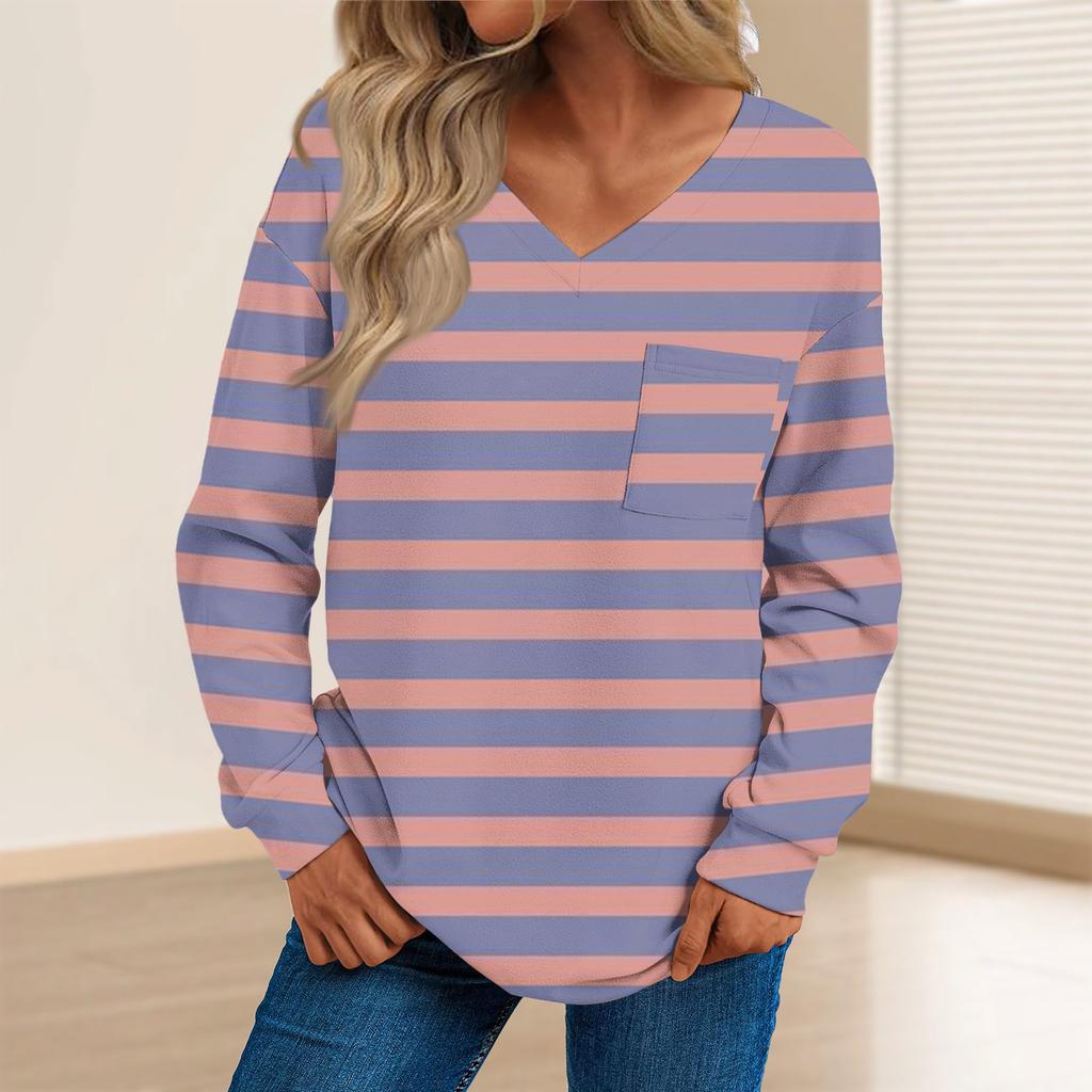 Женская мода повседневный свитер с длинным рукавом и принтом V-образным вырезом