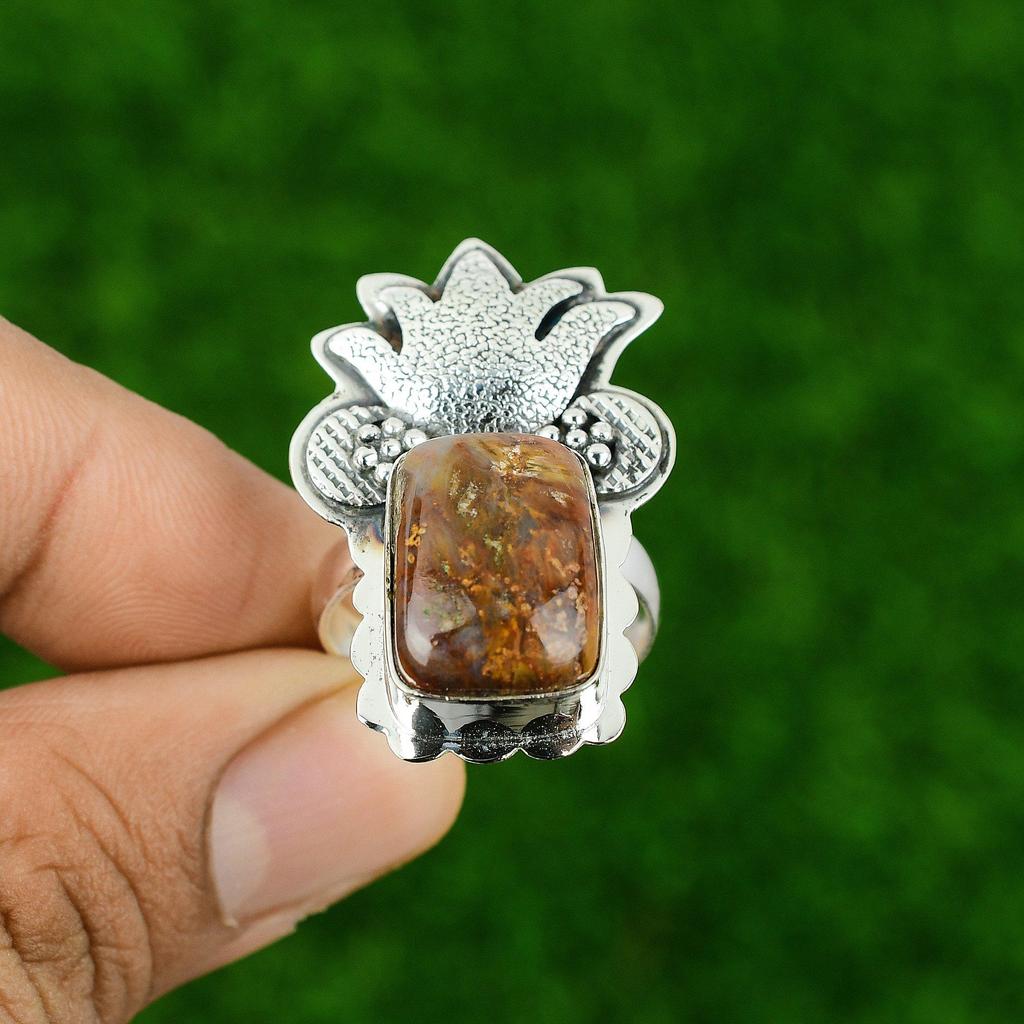 Sterling Silver Natural Golden Pietersite Sister Bezel Stackable Birthday Ring