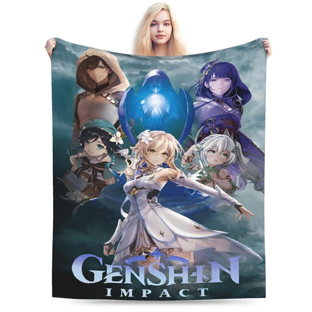 Genshin impact игра Аксессуары Пледы Мягкие фланелевые пледы Удобное плюшевое тонкое одеяло