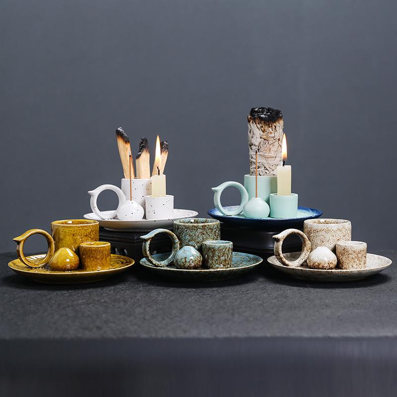 4 in 1 Incense Burner Sage Palo Santo Holder Incense Stick Holder Candles Holder Ceramic Censer for Meditation Living Room 7