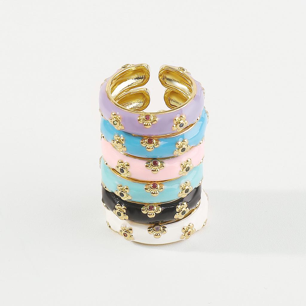 Модное и милое открытое кольцо с цветочным медным покрытием для женщин