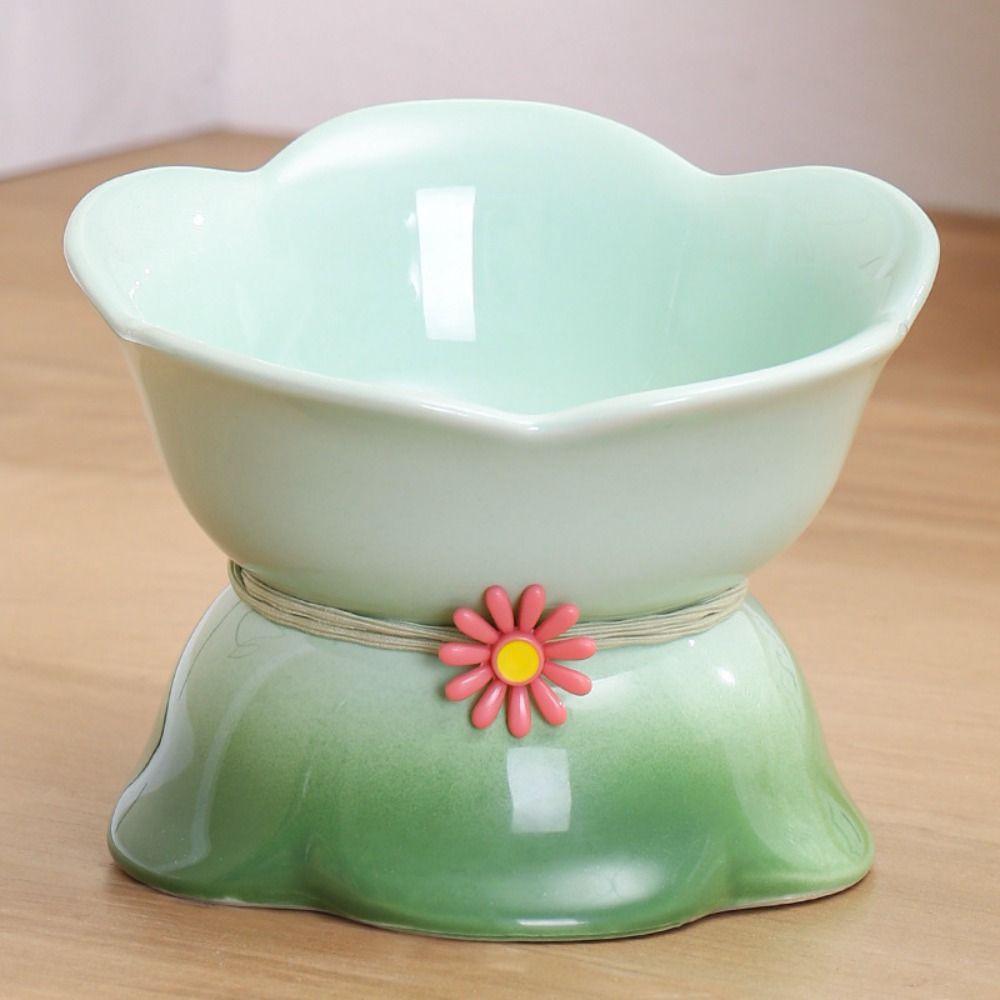 Gradient Color Cat Bowl Ceramic Pet Drinking Feeder Dog Food Feeding Basin  Neck Protection