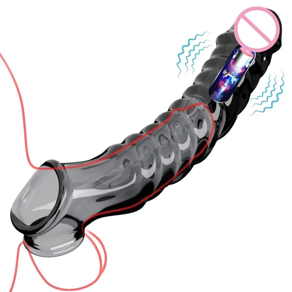 Товары для взрослых Секс-игрушка Рукав Вибратор Кольцо для пениса Прозрачный Многоразовый Рукав для пениса Кольцо для члена Удлинитель Увеличитель пениса