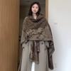 Source Factory Premium Sense Retro Pattern Shawl Cape Women'S Outdoor Xinjiang Travel Windproof Scarf Cardigan