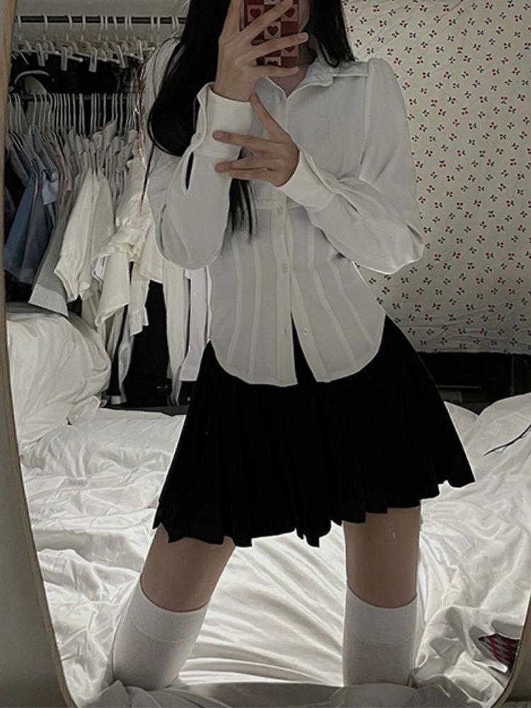 Осенние Y2K белые сексуальные рубашки женские уличные туники с длинным рукавом топы для студентов Jk Preppy корейская мода тонкие универсальные блузки новые