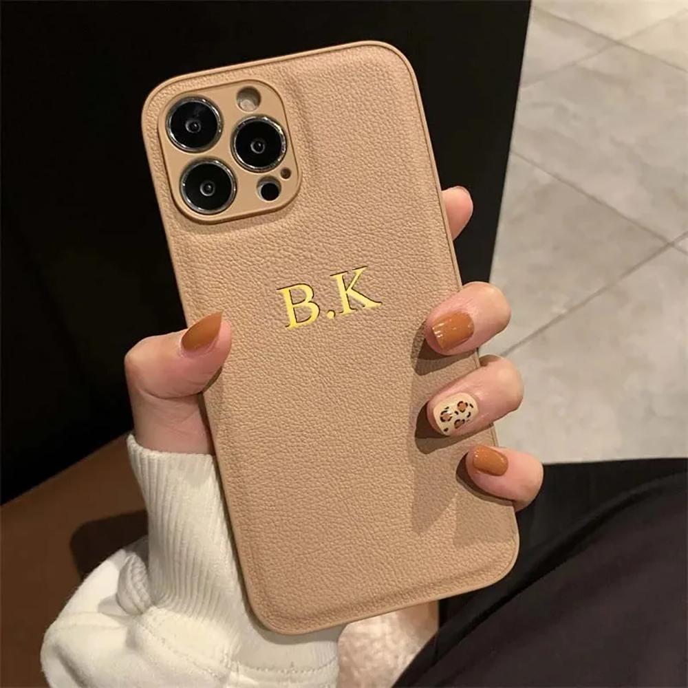 Персонализированный чехол для телефона iPhone 17 16 15 14 13 12 11 Pro Max Plus 17Air Роскошная ПУ кожа Инициалы Имя Подарок Чехол