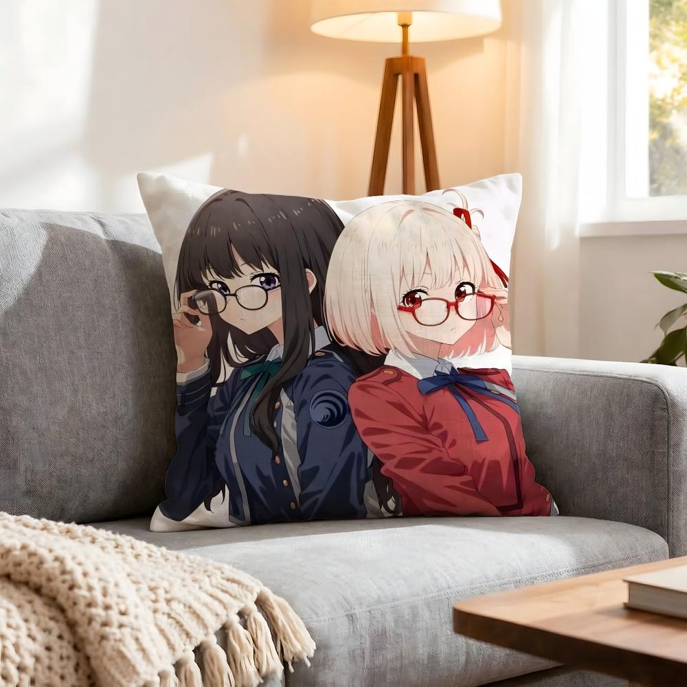 Anime Lycoris Recoil Cushion Cover 1Pcs Decorative Covers Soft Cushion Case For Sofa Couch Decor 40X40 45X45 Pillowcases