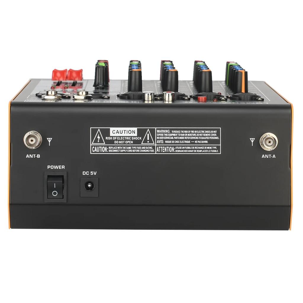 4 Channel Mixing Console with 2 UHF Wireless Microphone Bluetooth 16 DSP USB Computer Record PC Sound Audio Mixer AM-AKS2