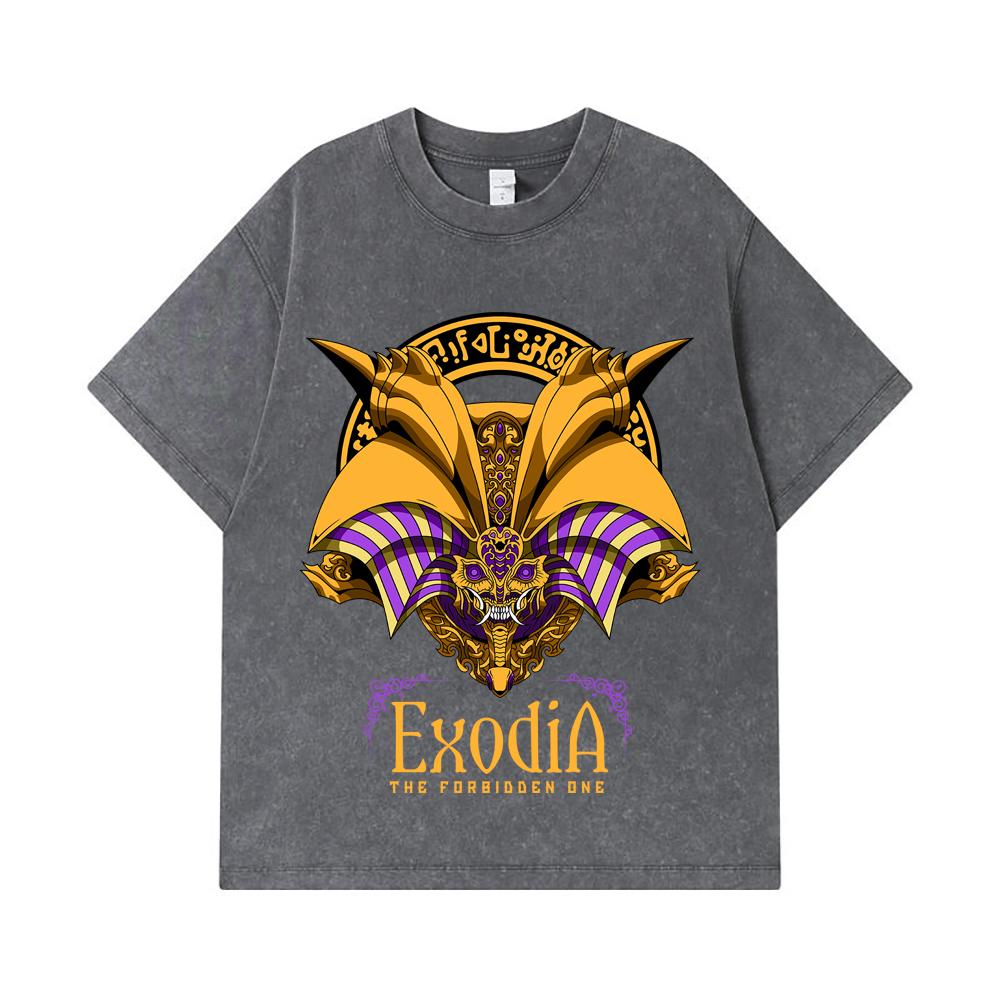 Стиранные футболки 275 г/м² 100% Хлопок Yu-Gi-Oh V2 Принт Экзодия Унисекс Тяжелая Хлопковая Футболка