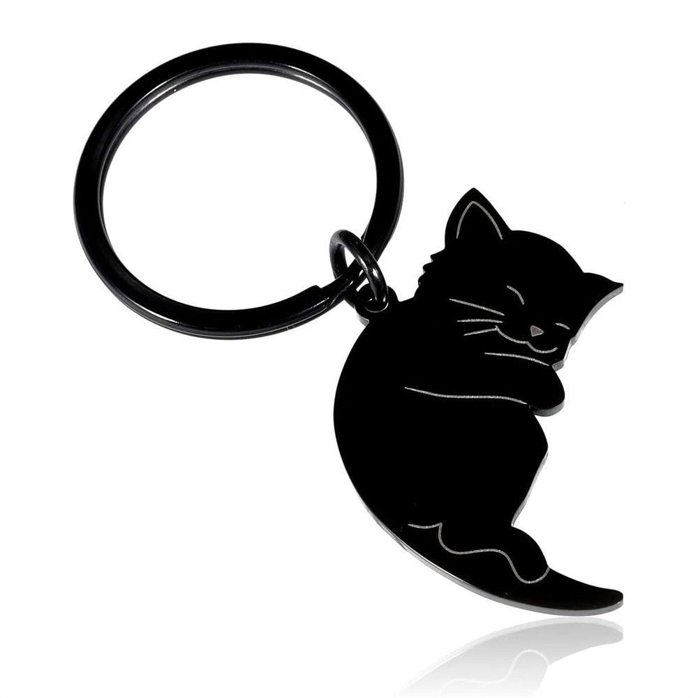Stainless Steel Couple Keychain Hug Cat Lovers Keyring Matching Cat Key Ring  Valentine's Day Gift