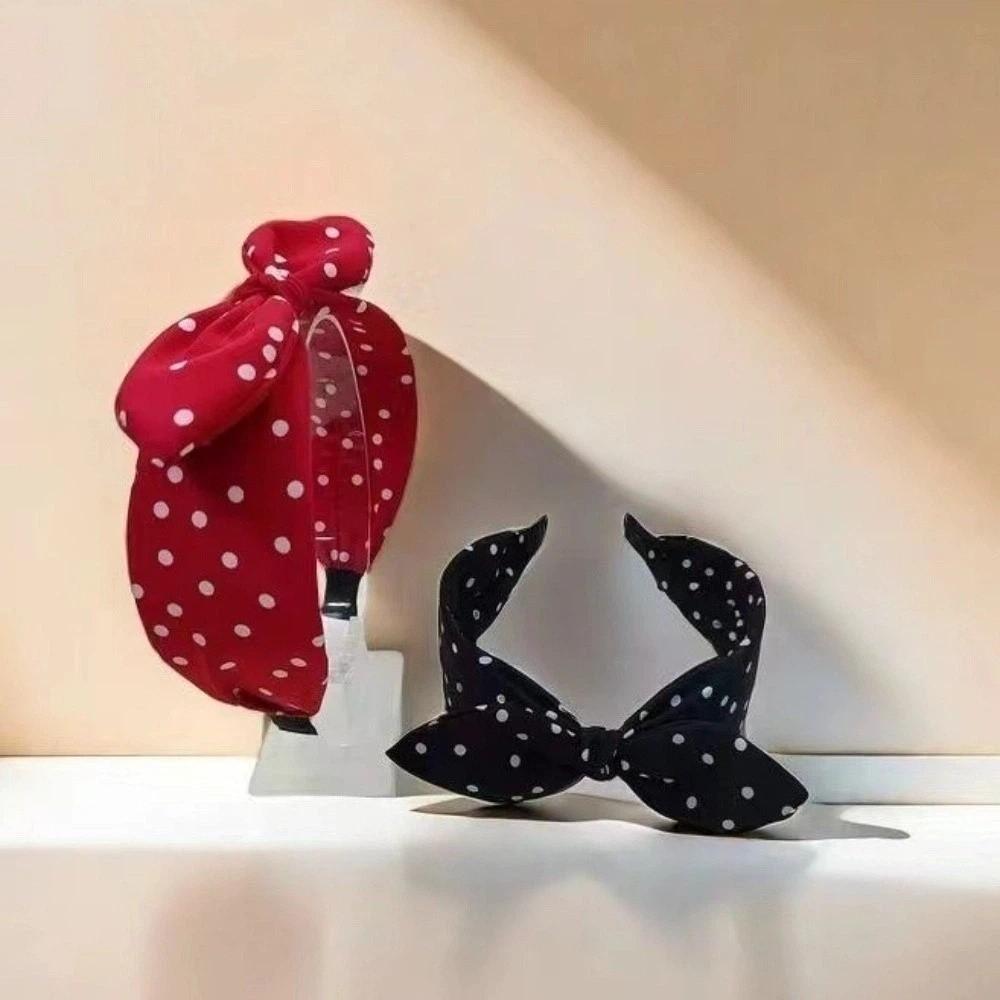 Bow Knot Women's Wide Headband Printed Hair Hoop Headwear Trendy Retro Polka Dot Hairband Girls