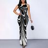 Lady Dress Sleeveless Women Printed Side Slit Long Bodycon Pencil Dress Nightclub
