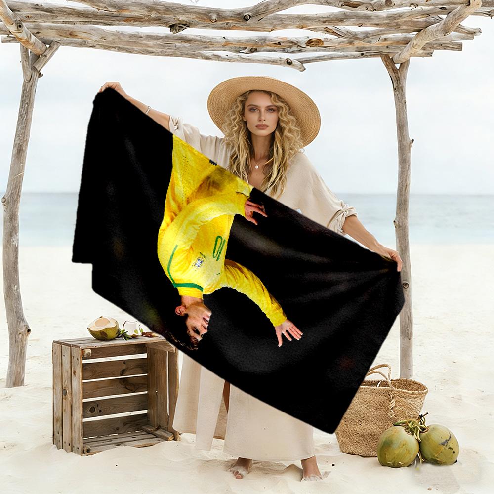 Brazilian Soccer Player Gesturing. Beach Towel Soft Durable Quick-Dry Comfortable Lightweight
